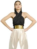 BALMAIN - SILK SATIN JACQUARD TOP - BLACK
