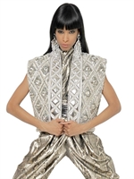 BALMAIN - EMBROIDERED LAMINATED NAPPA VEST - SILVER
