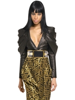 BALMAIN - GATHERED LEATHER TOP - BLACK