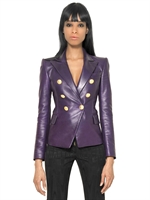 BALMAIN - DOUBLE BREASTED NAPPA LEATHER JACKET - PURPLE