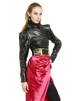BALMAIN - NAPPA LEATHER TOP WITH PLEATED SLEEVES - BLACK