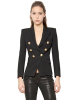 BALMAIN - DOUBLE BREASTED WOOL GABARDINE JACKET - BLACK