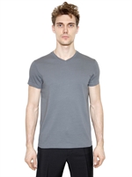 JIL SANDER - V NECK COTTON JERSEY T-SHIRT - GREY