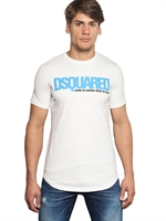 DSQUARED - DSQUARED CRACK PRINT COTTON T-SHIRT - WHITE/BLUE