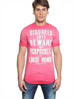 DSQUARED - DSQUARED BEWARE PRINTED COTTON T-SHIRT - PINK