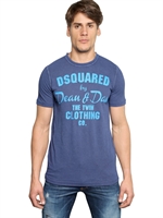 DSQUARED - TWIN CLOTHING COTTON/LINEN T-SHIRT - BLUE/LIGHT BLUE