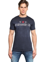 DSQUARED - DSQUARED CO. COTTON/LINEN JERSEY T-SHIRT - NAVY/WHITE