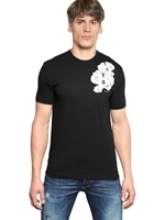 DSQUARED - FLOWER PRINTED COTTON JERSEY T-SHIRT - BLACK/WHITE