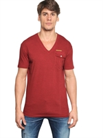 DSQUARED - DSQUARED COTTON/LINEN JERSEY T-SHIRT - RED/OCRA