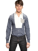 DSQUARED - CHECKED COTTON POPLIN & MUSLIN SHIRT - BLUE/WHITE