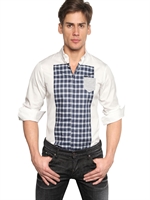 DSQUARED - COTTON POPLIN & MUSLIN SHIRT - BLUE/WHITE