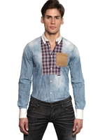 DSQUARED - MIXED FABRICS WESTERN DENIM SHIRT - BLUE
