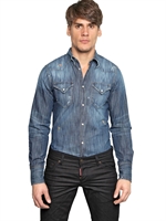 DSQUARED - FLOWER EMBROIDERED WESTERN DENIM SHIRT - BLUE