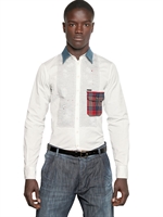 DSQUARED - MIXED FABRIC CARPENTER SHIRT - WHITE
