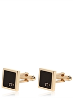 DSQUARED - LOGO EMBOSSED ENAMELED BRASS CUFFLINKS - BLACK/GOLD