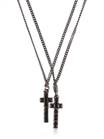 DSQUARED - SWAROVSKI CROSS PENDANT NECKLACE - BLACK/GUN METAL