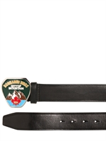 DSQUARED - 4CM LEATHER BELT W/ ENAMELED BUCKLE - BLACK/GREEN