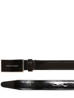 DSQUARED - 2.5CM LEATHER BELT W/ ENAMELED BUCKLE - BLACK/SILVER