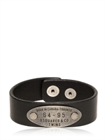 DSQUARED - SNAP LEATHER METAL PLAQUE BRACELET - BLACK