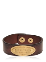 DSQUARED - SNAP LEATHER METAL PLAQUE BRACELET - BROWN