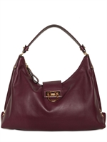 SALVATORE FERRAGAMO - FANISA BRUSHED LEATHER SHOULDER BAG - BURGUNDY