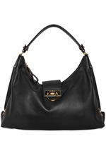 SALVATORE FERRAGAMO - FANISA BRUSHED LEATHER SHOULDER BAG - BLACK