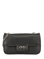 SALVATORE FERRAGAMO - LUCIANA SAFFIANO LEATHER SHOULDER BAG - BLACK