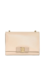 SALVATORE FERRAGAMO - BOW SAFFIANO LEATHER SHOULDER BAG - NUDE