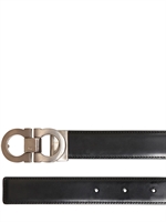 SALVATORE FERRAGAMO - 3CM REVERSIBLE BRUSHED LEATHER BELT - BLACK/BROWN