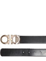 SALVATORE FERRAGAMO - 3,5CM REVERSIBLE BRUSHED LEATHER BELT - BLACK/BROWN