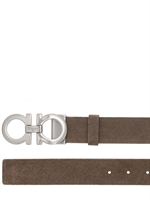 SALVATORE FERRAGAMO - 3CM ADJUSTABLE BRUSHED LEATHER BELT - BROWN