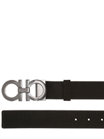 SALVATORE FERRAGAMO - 3CM ADJUSTABLE BRUSHED LEATHER BELT - BLACK
