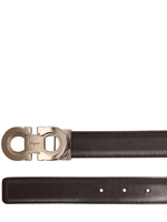 SALVATORE FERRAGAMO - 3CM REVERSIBLE BRUSHED LEATHER - BROWN/BLACK