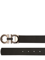 SALVATORE FERRAGAMO - 3,5CM REVERSIBLE HAMMERED LEATHER - BLACK/BROWN