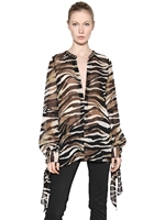 JUST CAVALLI - STUDDED ZEBRA PRINT CREPE CHIFFON SHIRT - BROWN/WHITE