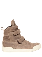 BALMAIN - WAXED SUEDE HIGH TOP SNEAKERS - BEIGE