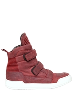 BALMAIN - WAXED SUEDE HIGH TOP SNEAKERS - RED