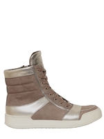 BALMAIN - SUEDE AND LEATHER HIGH TOP SNEAKERS - BEIGE