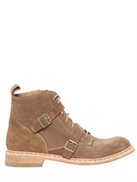 BALMAIN - 30MM DOUBLE BELTED SUEDE LOW BOOTS - BEIGE