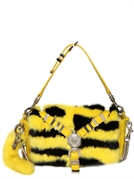 VERSACE - CHELSEA MINK FUR & LEATHER SHOULDER BAG - YELLOW/BLACK