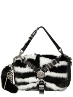 VERSACE - CHELSEA MINK FUR & LEATHER SHOULDER BAG - BLACK/WHITE
