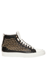 GIACOMORELLI - STUDDED TWO TONE LEATHER SNEAKERS - WHITE/GREY