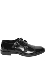 GIACOMORELLI - MATTE BRUSHED LEATHER STUDDED MONK SHOES - BLACK