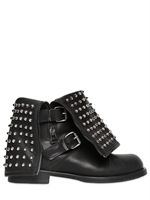 GIACOMORELLI - 20MM FOLDED STUDDED CALFSKIN BIKER BOOTS - BLACK