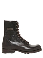 DSQUARED - 30MM TEXTURIZED LEATHER COMMANDER BOOTS - DARK BROWN