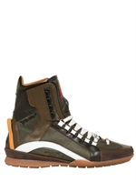 DSQUARED - TECH FABRIC & LEATHER HIGH TOP SNEAKERS - KHAKI