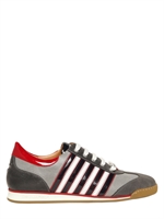 DSQUARED - WAXED LEATHER RUNNING SNEAKERS - GREY/RED