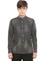MIHARAYASUHIRO - TWISTED PLASTRON WASHED DENIM SHIRT - BLACK