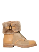 SEE BY CHLOE' - 20MM LEATHER & SHEARLING BOOTS - BEIGE