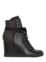 SEE BY CHLOE' - 90MM CALFSKIN & SUEDE HIGH TOP WEDGES - BLACK